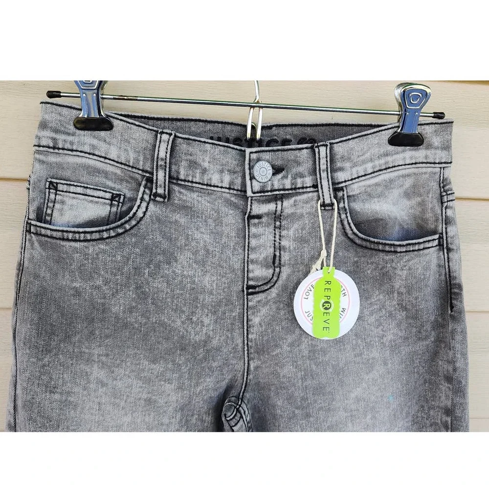 NWT New Justice‎ Girls Grey Black Wash 16 Skinny Jeans